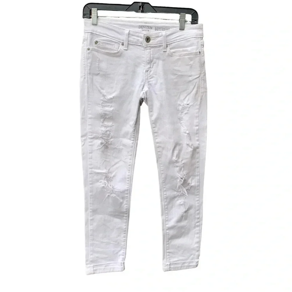 DENIZEN Levi's women's size 28 white cropped distressed jeans inseam 24" - Picture 1 of 3